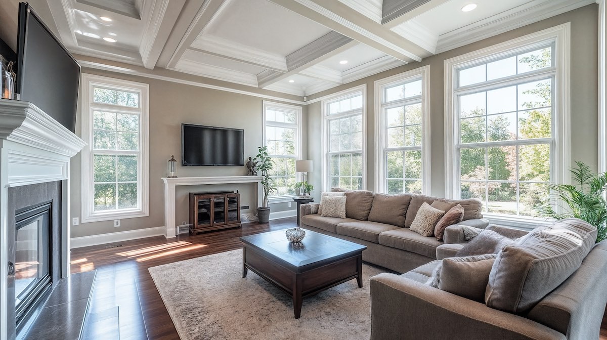 Staged living room in a professional real estate listing photo.