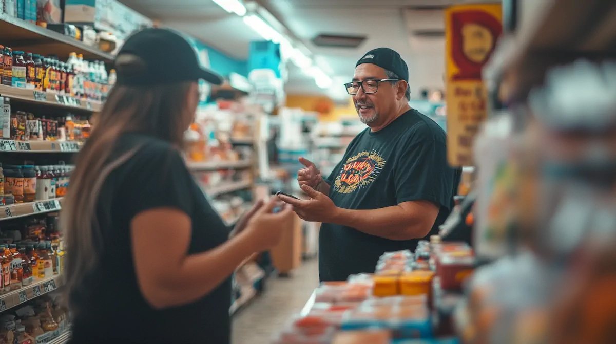 Local business owner engaging with customers on social media